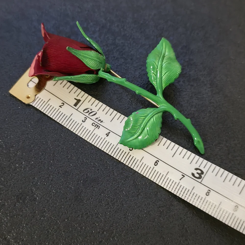 Vintage Enamel Rose Brooch